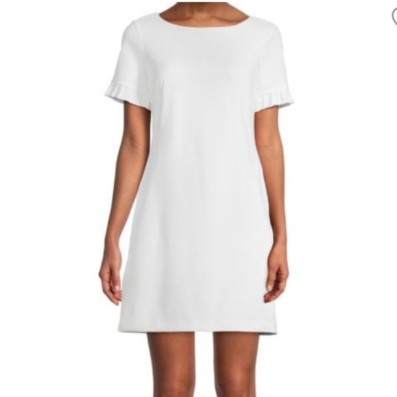 Tommy Hilfiger White Crepe Scuba Sheath Ruffle Sleeve Dress size  16W New! - Picture 1 of 10